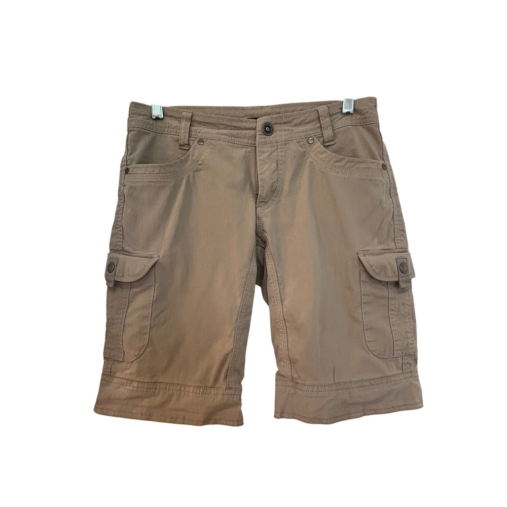 Kuhl Womens Tan Khaki Cargo Hiking Shorts Size 4 Outdoor Utility Pockets